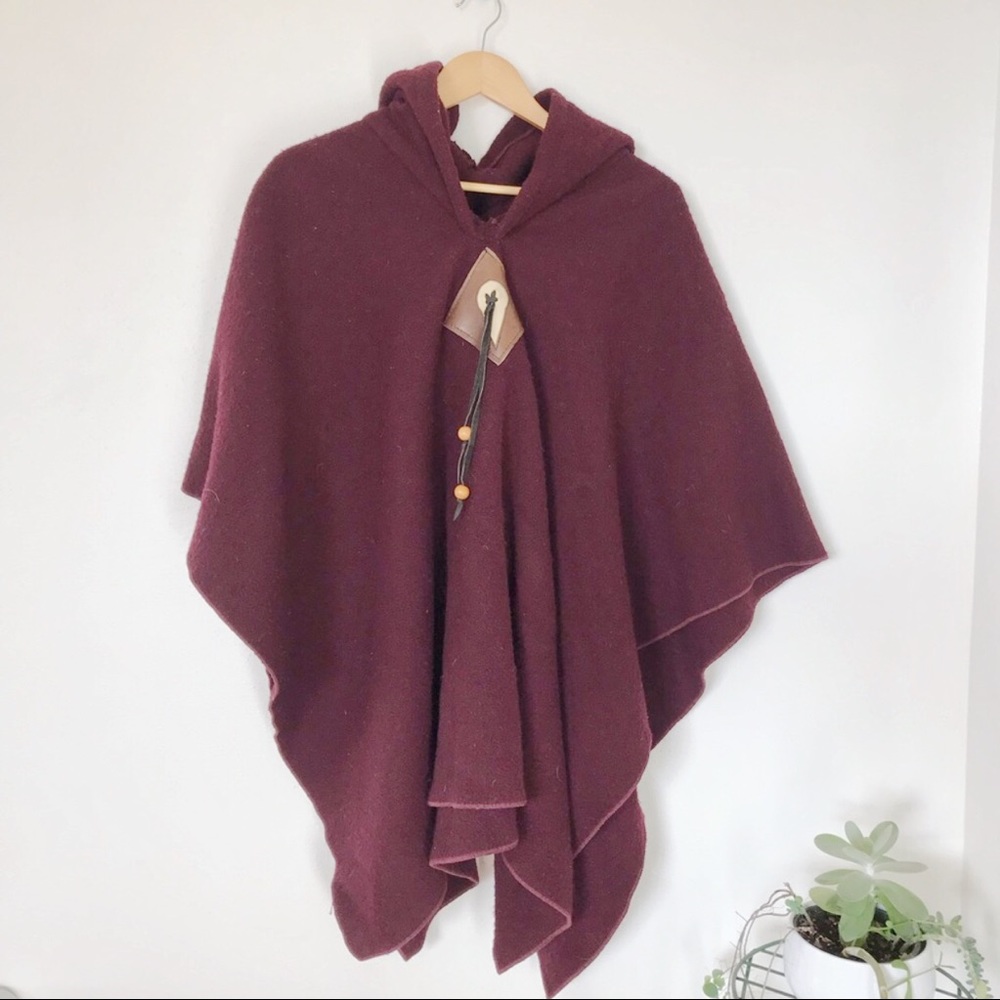 Hooded wool poncho by Half moon made in USA